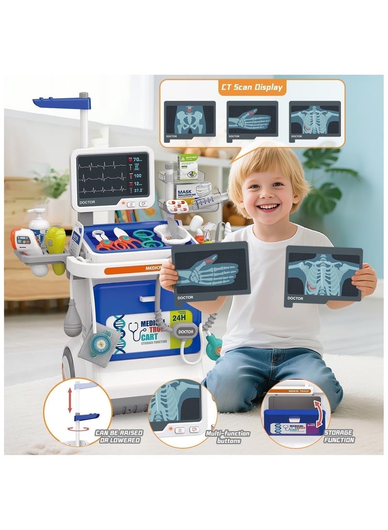 مجموعة أدوات الطبيب للأطفال ألعاب تعليمية للعب الأدوار، مجموعة أدوات طبية مع سماعة طبية ومقياس حرارة وزي طبيب وعربة متنقلة، ألعاب لعب الأدوار للفتيات والفتيان من 3 إلى 8 سنوات هدايا للأطفال الصغار (أزرق) - Image 2